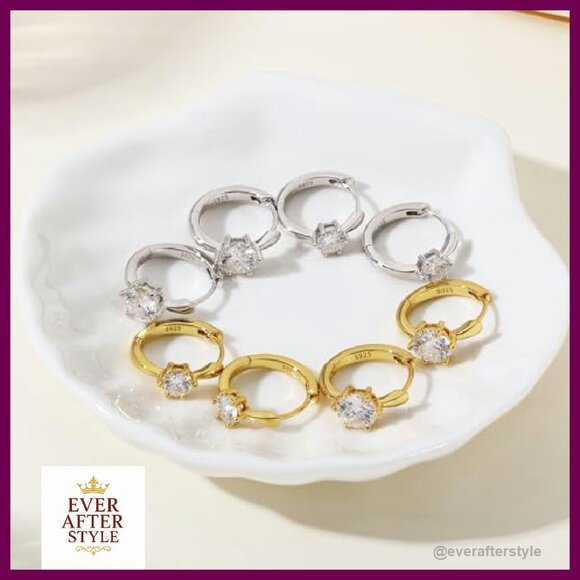 Sterling Silver Moissanite Huggie Earrings Elegant Minimal Classic Studs - Picture 7 of 7